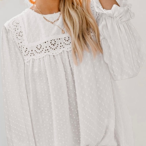 Shop Bohogirly Tops - 🆕 Vintage Inspired White Swiss Dot Camilla Blouse